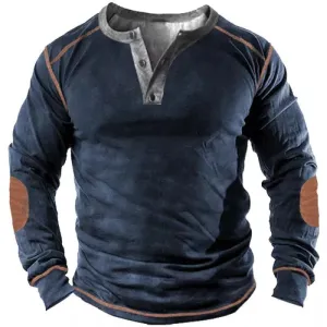 Men's Retro Tactical Henley Long Sleeve Shirt