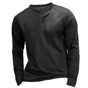 Men's Waffle Panel Breathable Henley Collar T-Shirt