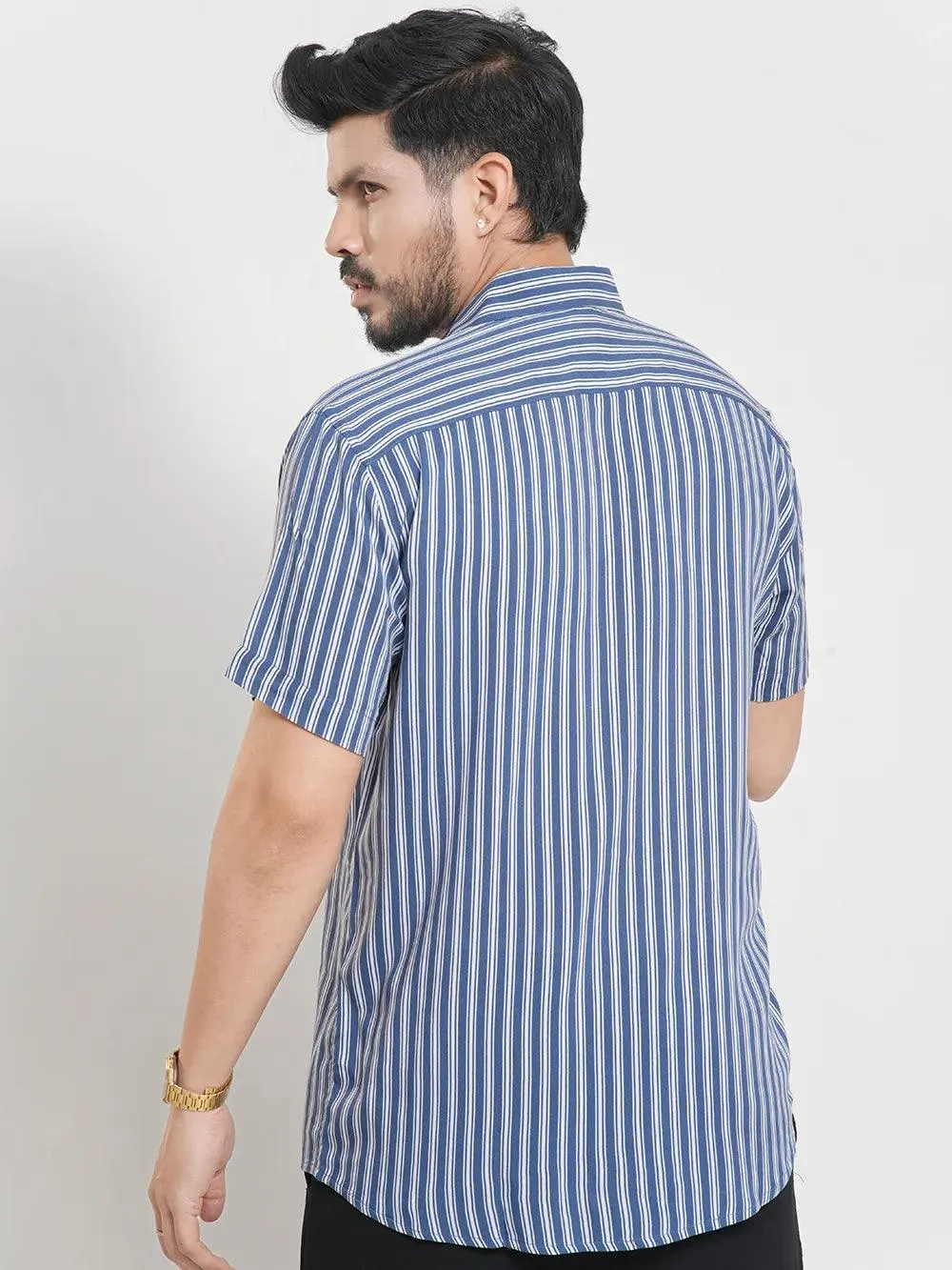 Men's White Stripe Shirt in True Blue