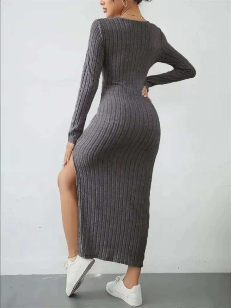 Mirella - Sleek Slit Knit Dress for Women