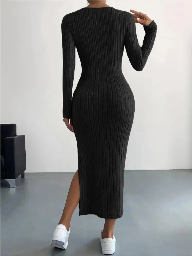 Mirella - Sleek Slit Knit Dress for Women