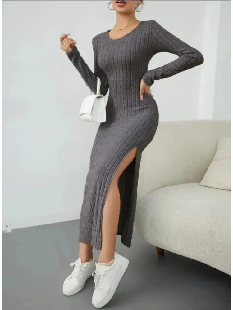 Mirella - Sleek Slit Knit Dress for Women