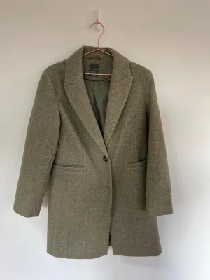 Muted Green Button Down Coat, Primark, Size 10 (Polyester)
