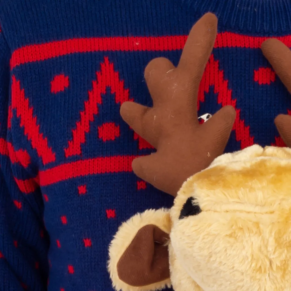 Navy 3D Moose Ugly Christmas Sweater JulesRoche Unisex