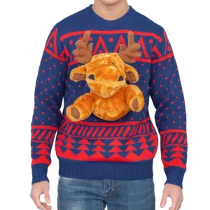 Navy 3D Moose Ugly Christmas Sweater JulesRoche Unisex