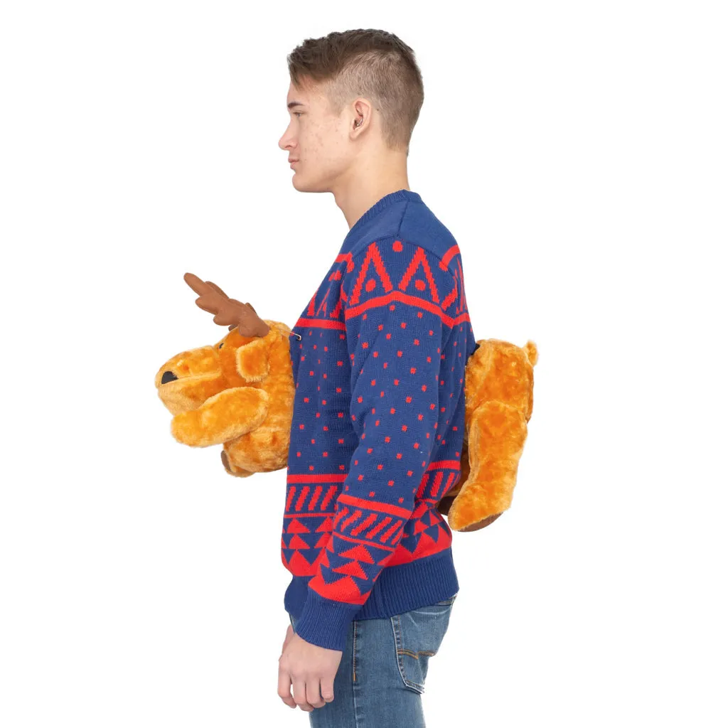 Navy 3D Moose Ugly Christmas Sweater JulesRoche Unisex