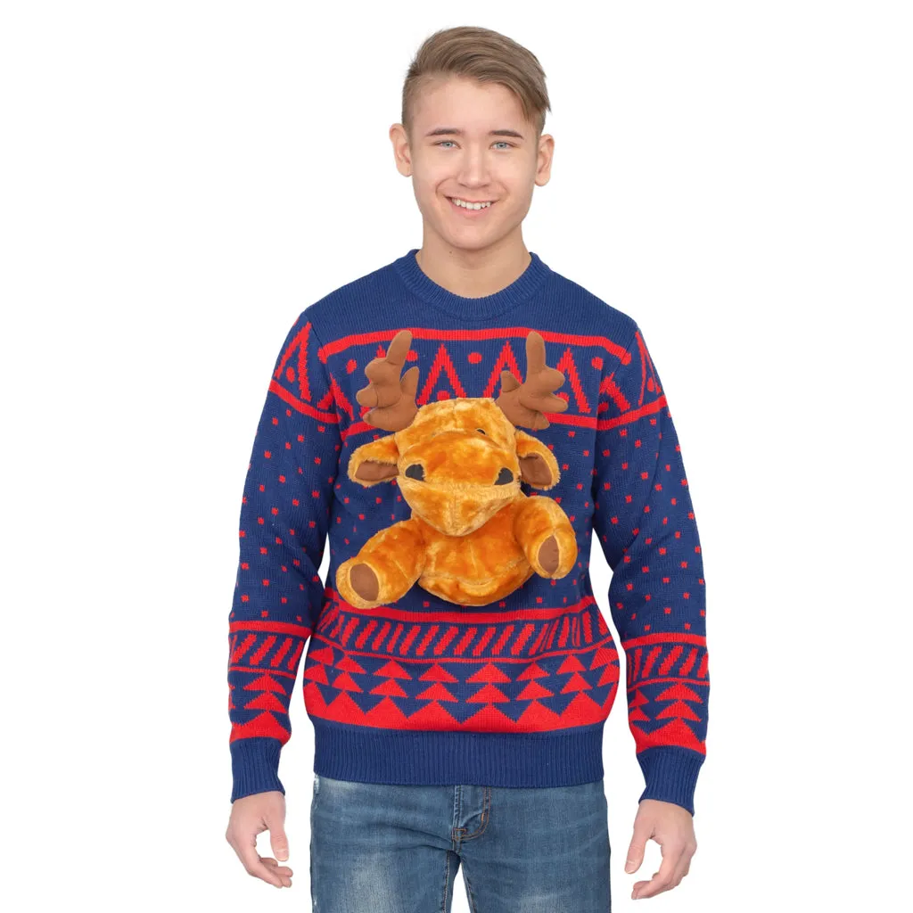 Navy 3D Moose Ugly Christmas Sweater JulesRoche Unisex