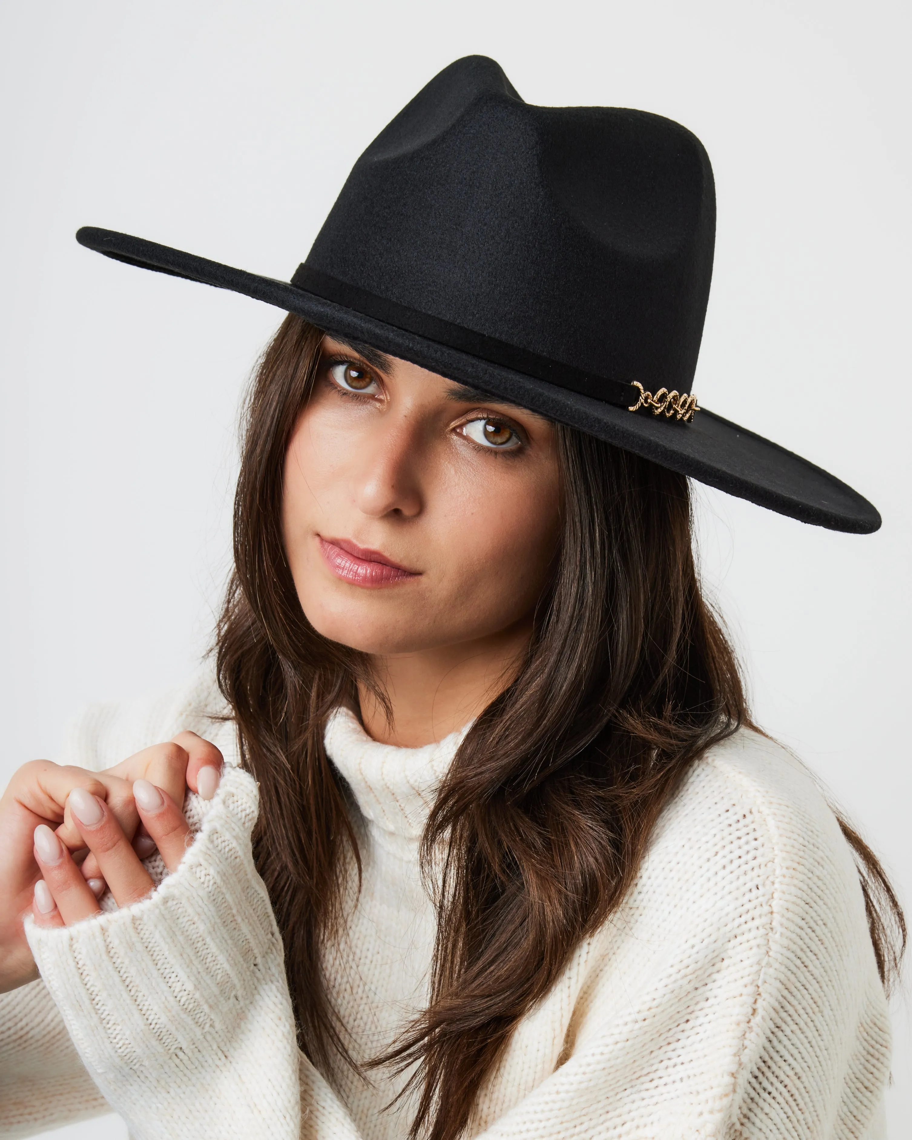 Oversized Fedora Hat in Black with Buckle Detail and Size Adjuster