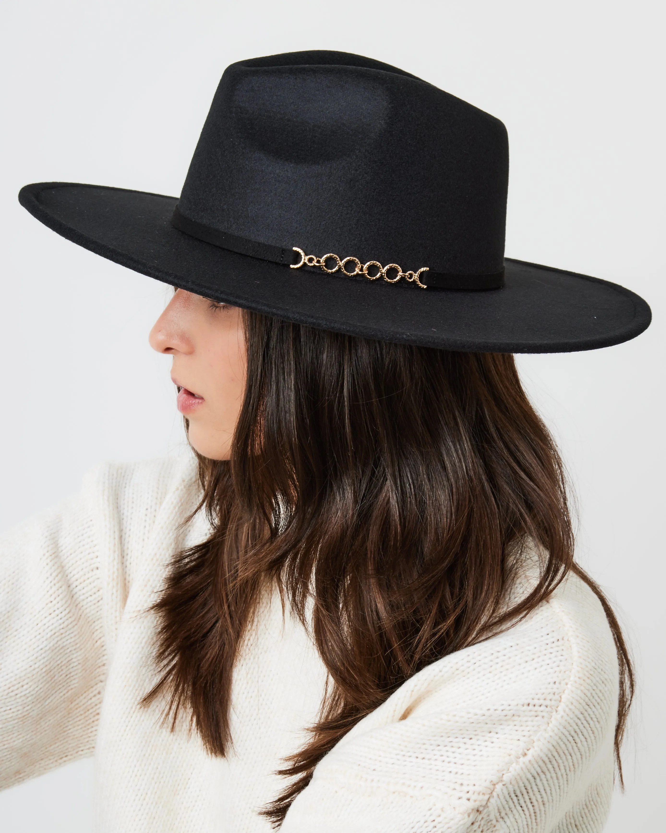Oversized Fedora Hat in Black with Buckle Detail and Size Adjuster