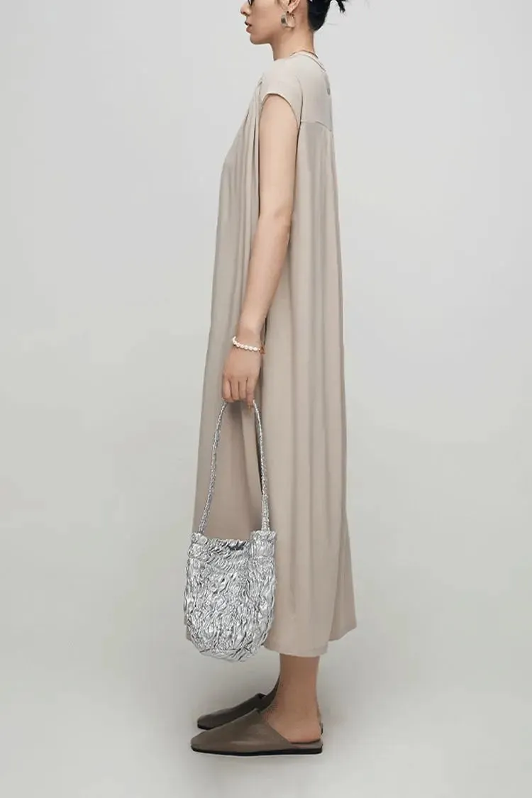 Oversized Padded Shoulder Acetate Sleeveless Shirt Dress