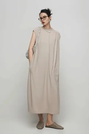 Oversized Padded Shoulder Acetate Sleeveless Shirt Dress
