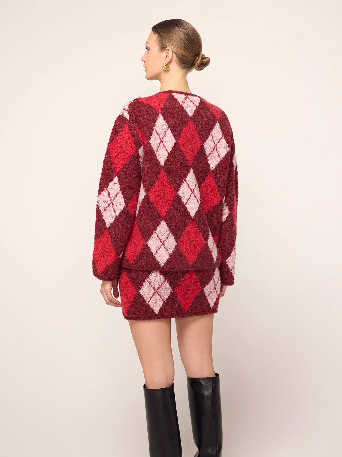 Pandora Burgundy Argyle Knit Cardigan