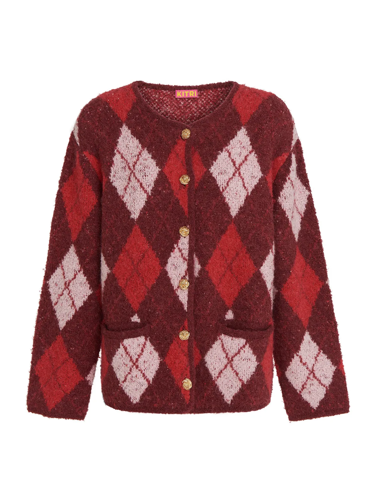 Pandora Burgundy Argyle Knit Cardigan