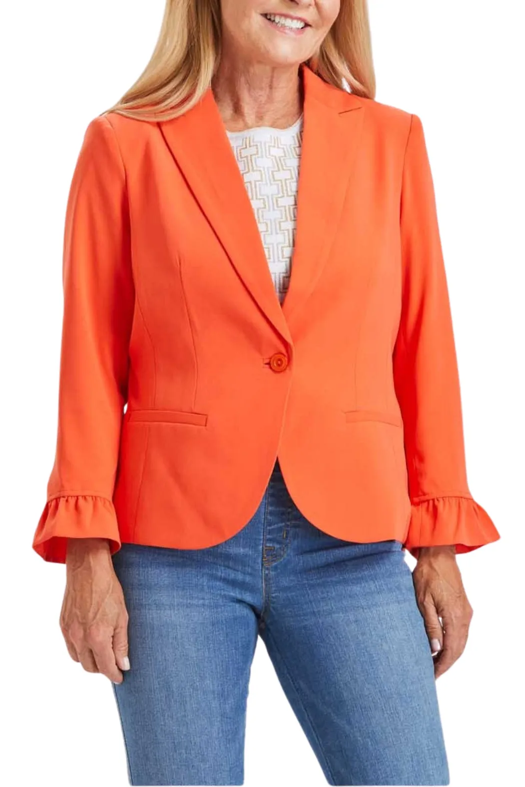 Peace of Cloth one button ruffle sleeve blazer