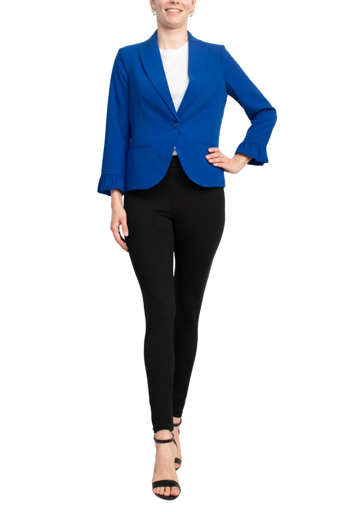 Peace of Cloth one button ruffle sleeve blazer