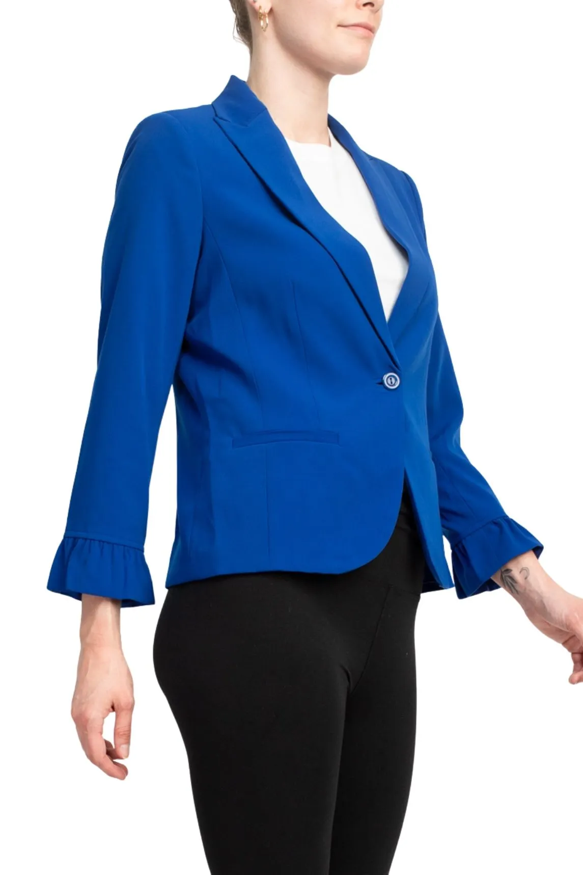 Peace of Cloth one button ruffle sleeve blazer