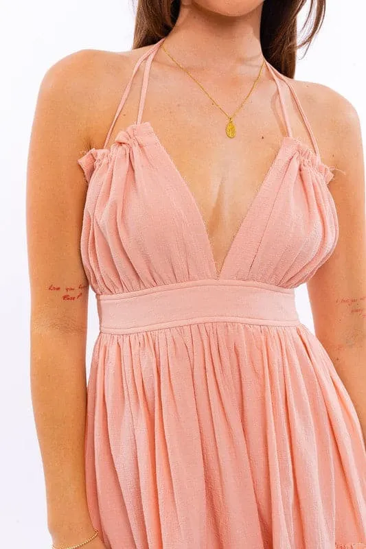 Pick Me Up Halter Neck Babydoll Mini Dress - 2 Colors