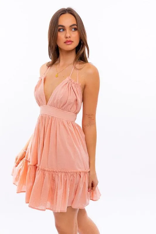 Pick Me Up Halter Neck Babydoll Mini Dress - 2 Colors