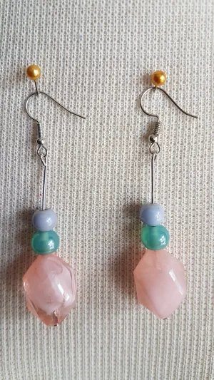 Pink And Blue Bead Earrings