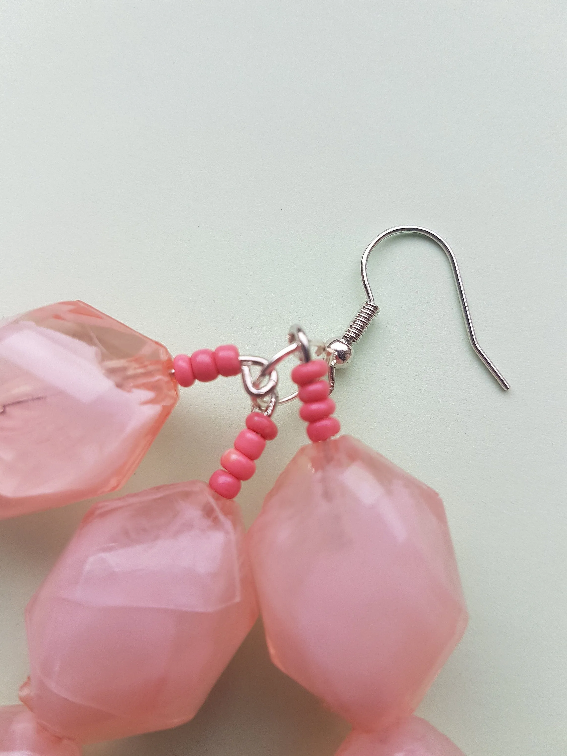 Pink Chunky Bead Dangle Earrings