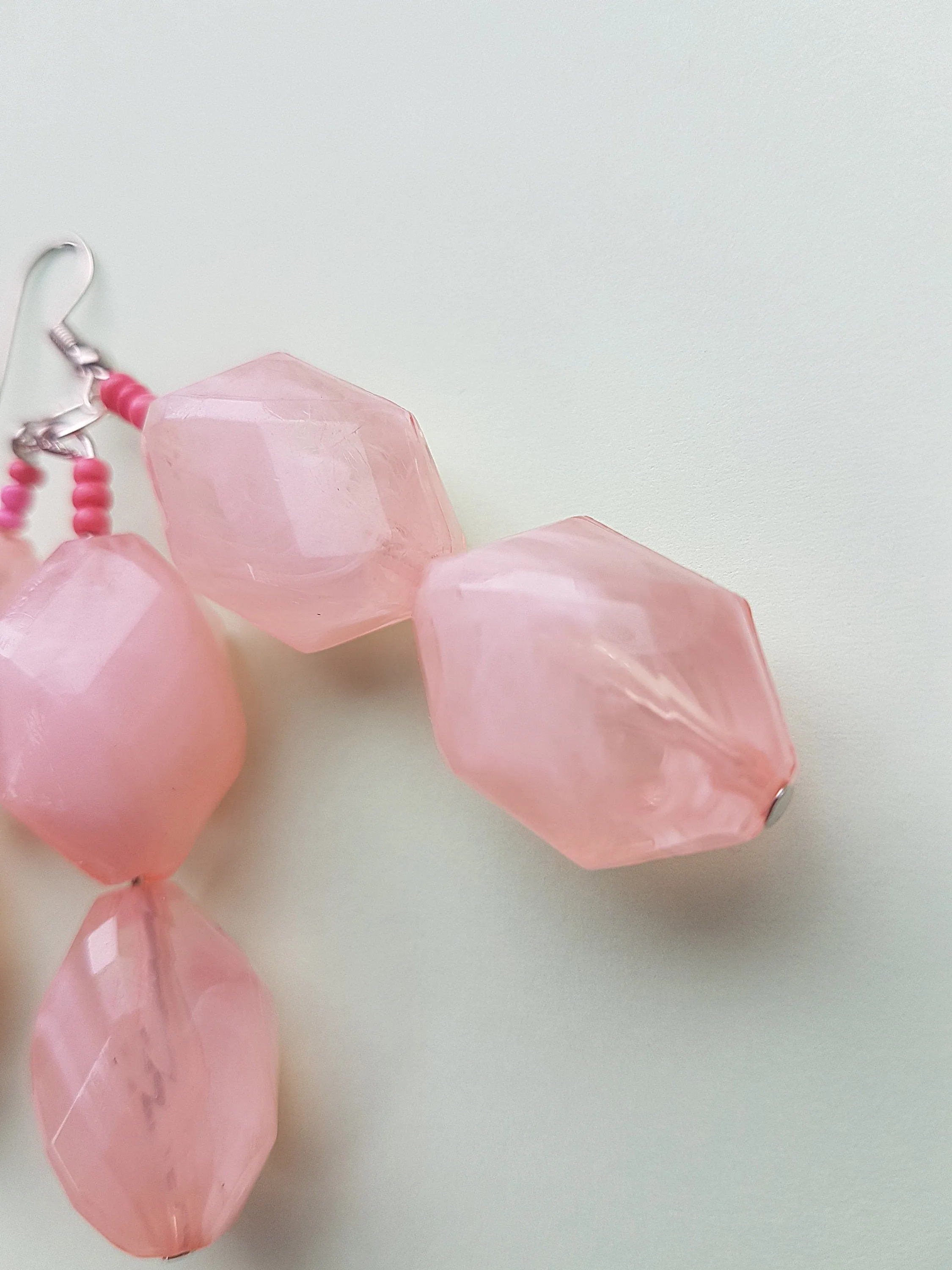 Pink Chunky Bead Dangle Earrings