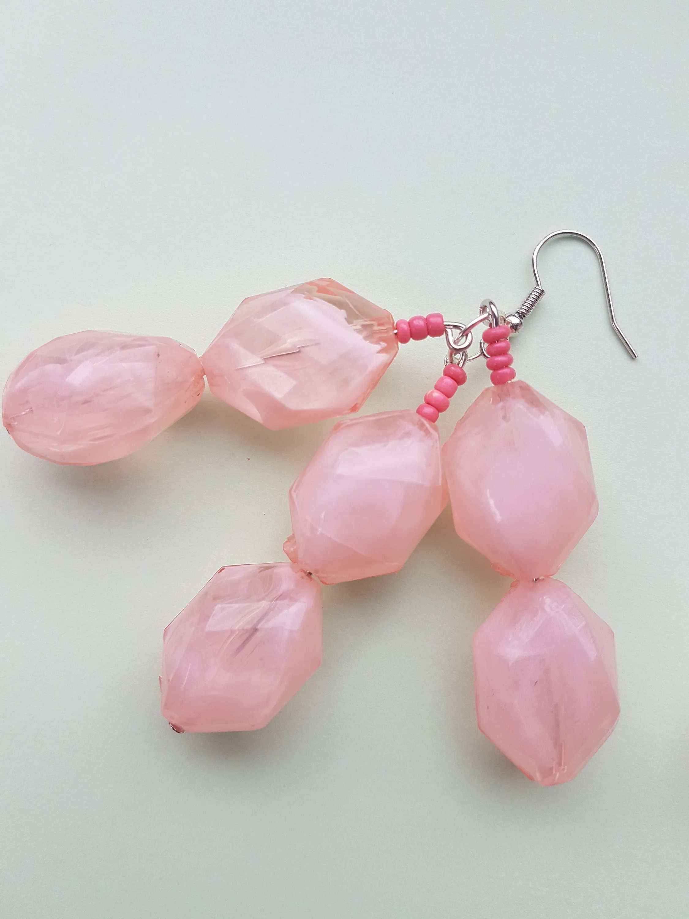 Pink Chunky Bead Dangle Earrings