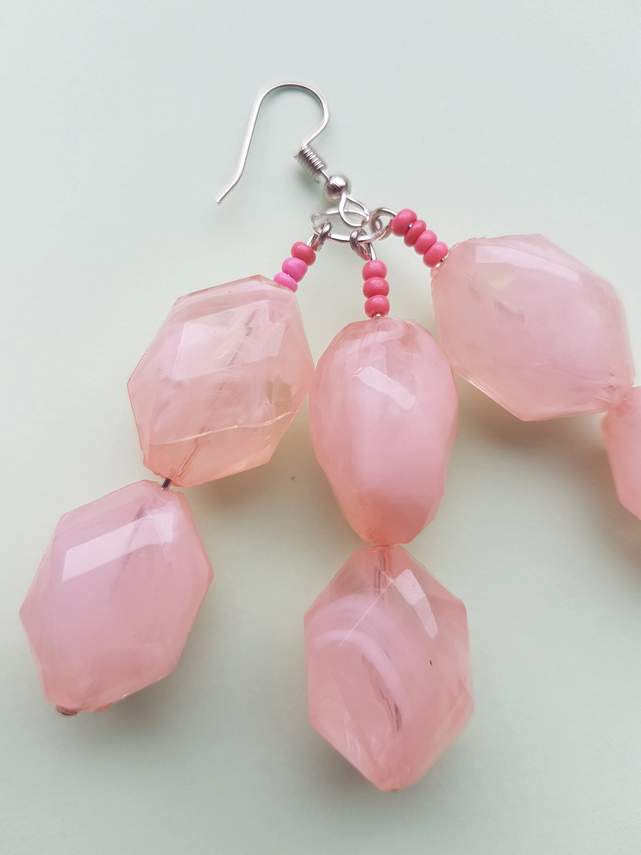 Pink Chunky Bead Dangle Earrings