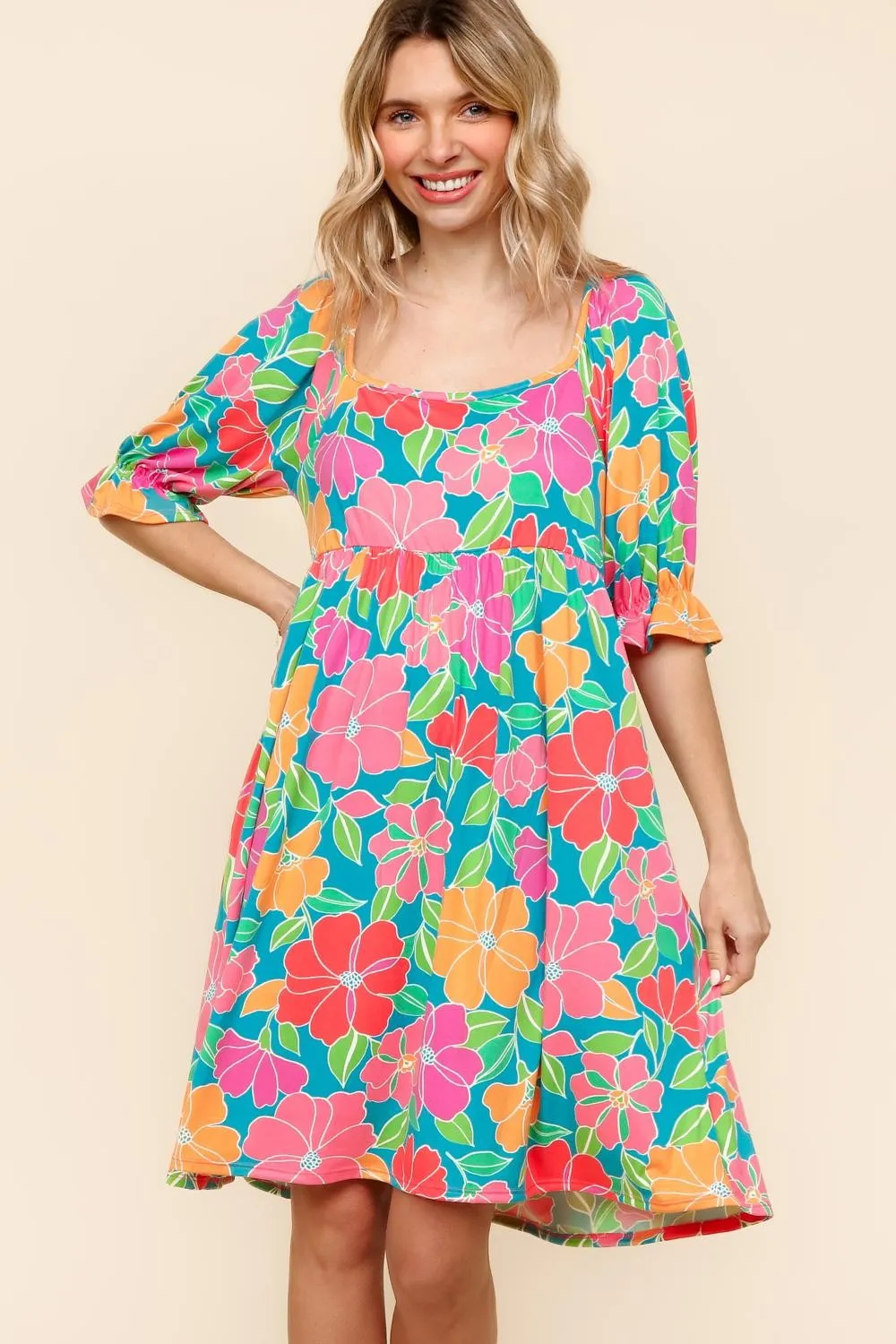 PLUS MIDI BABYDOLL DRESS W/ RUFFLE HEM SLEEVE