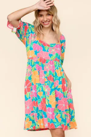 PLUS MIDI BABYDOLL DRESS W/ RUFFLE HEM SLEEVE