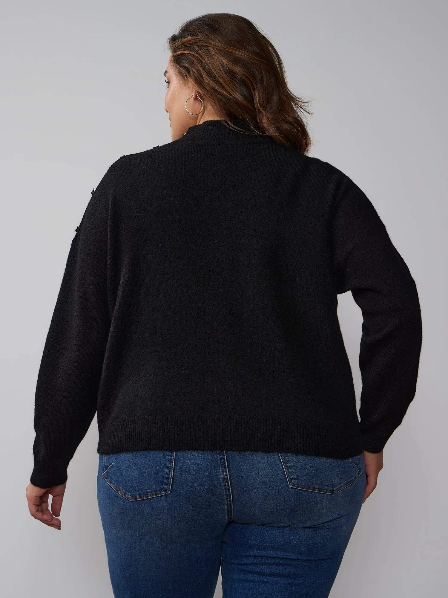 Plus Mock Neck Star Embellished Sweater