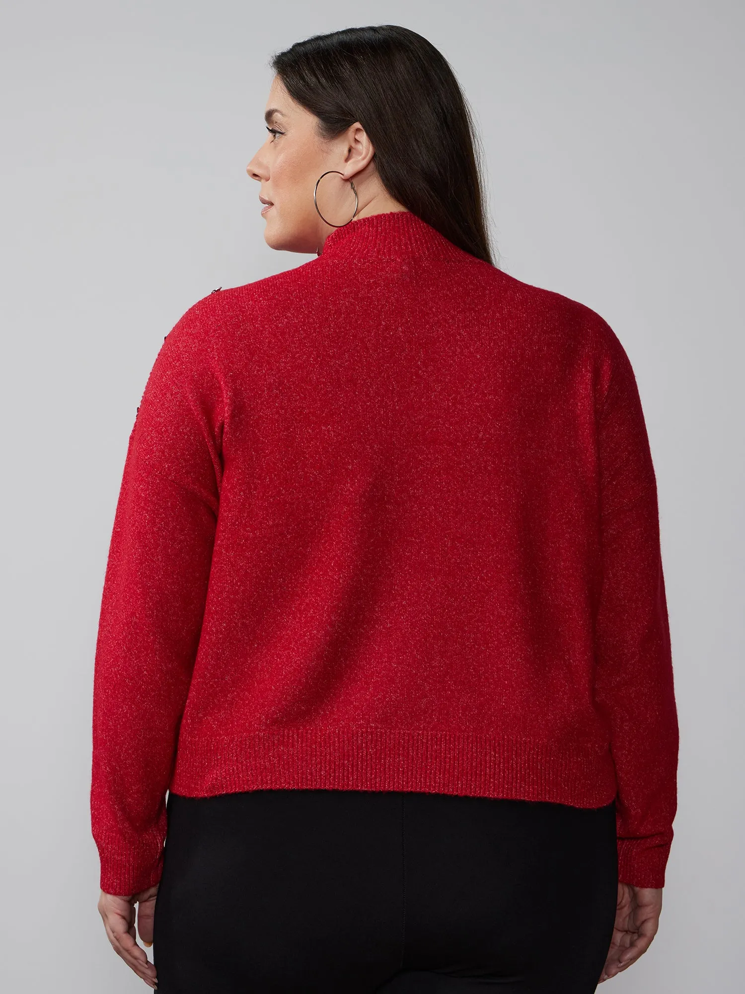 Plus Mock Neck Star Embellished Sweater