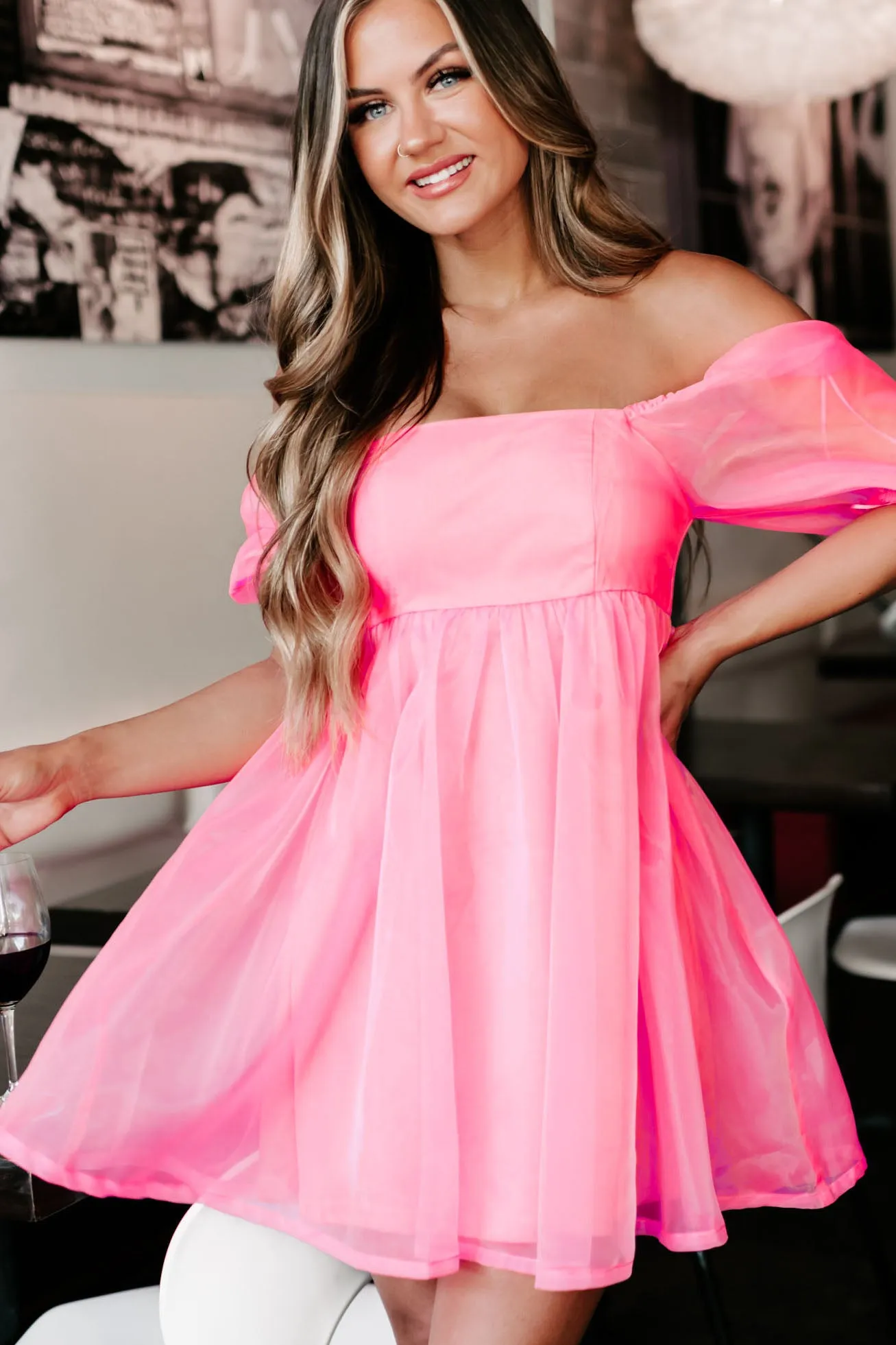 Princess Pose Babydoll Mini Dress (Pink)