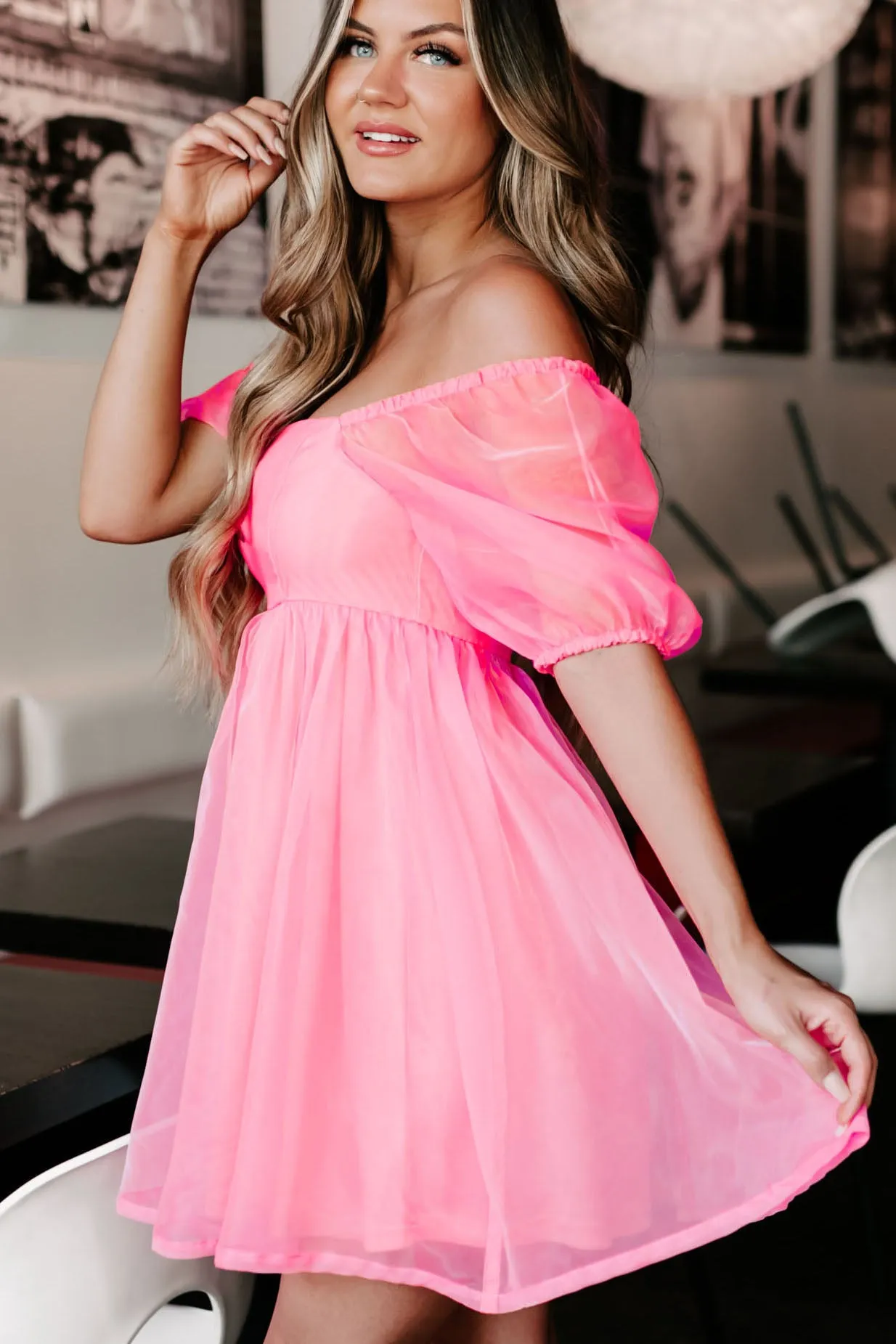 Princess Pose Babydoll Mini Dress (Pink)