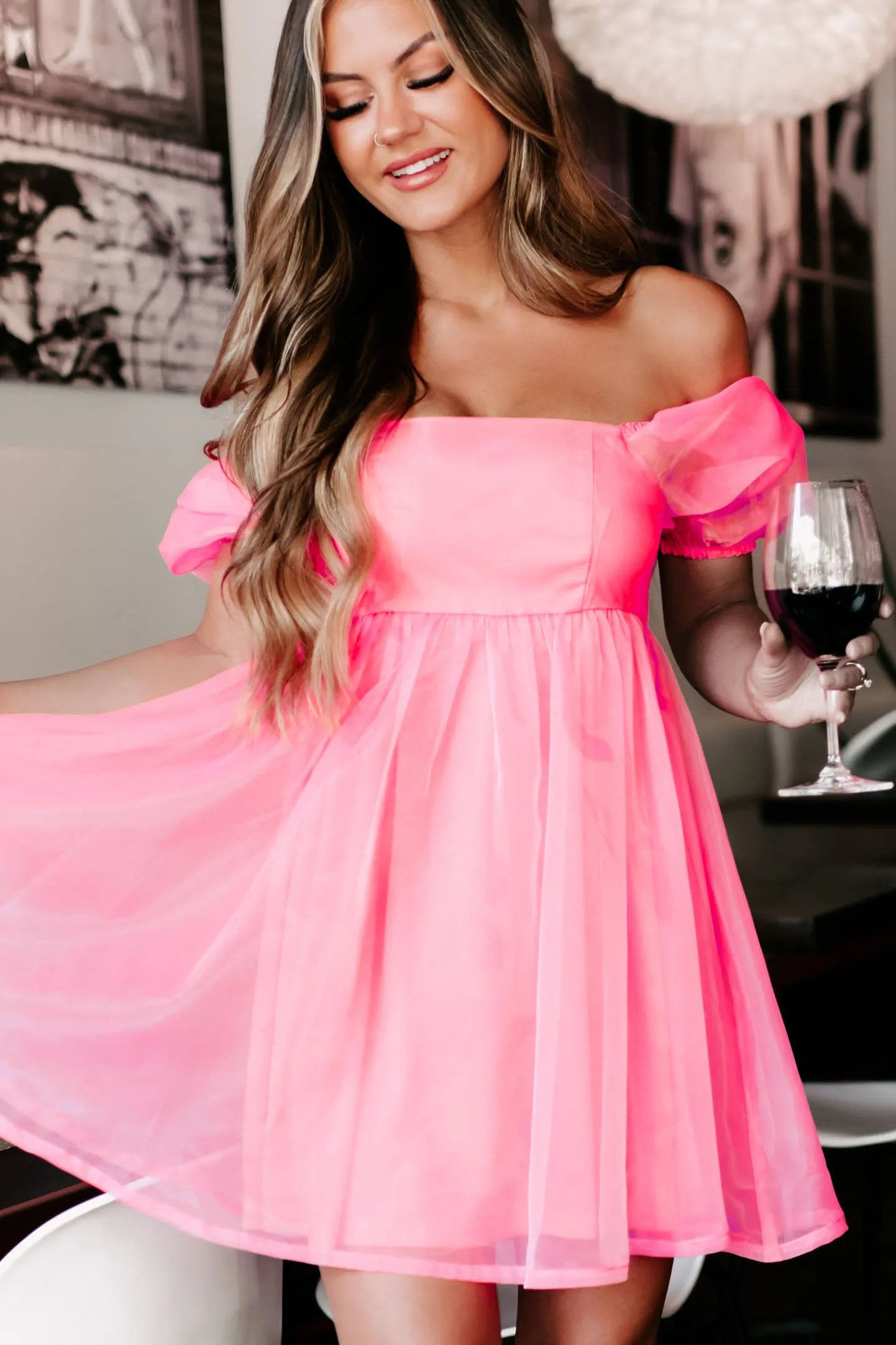 Princess Pose Babydoll Mini Dress (Pink)