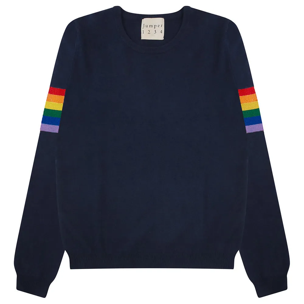 Rainbow Arms Cashmere Crew in Navy