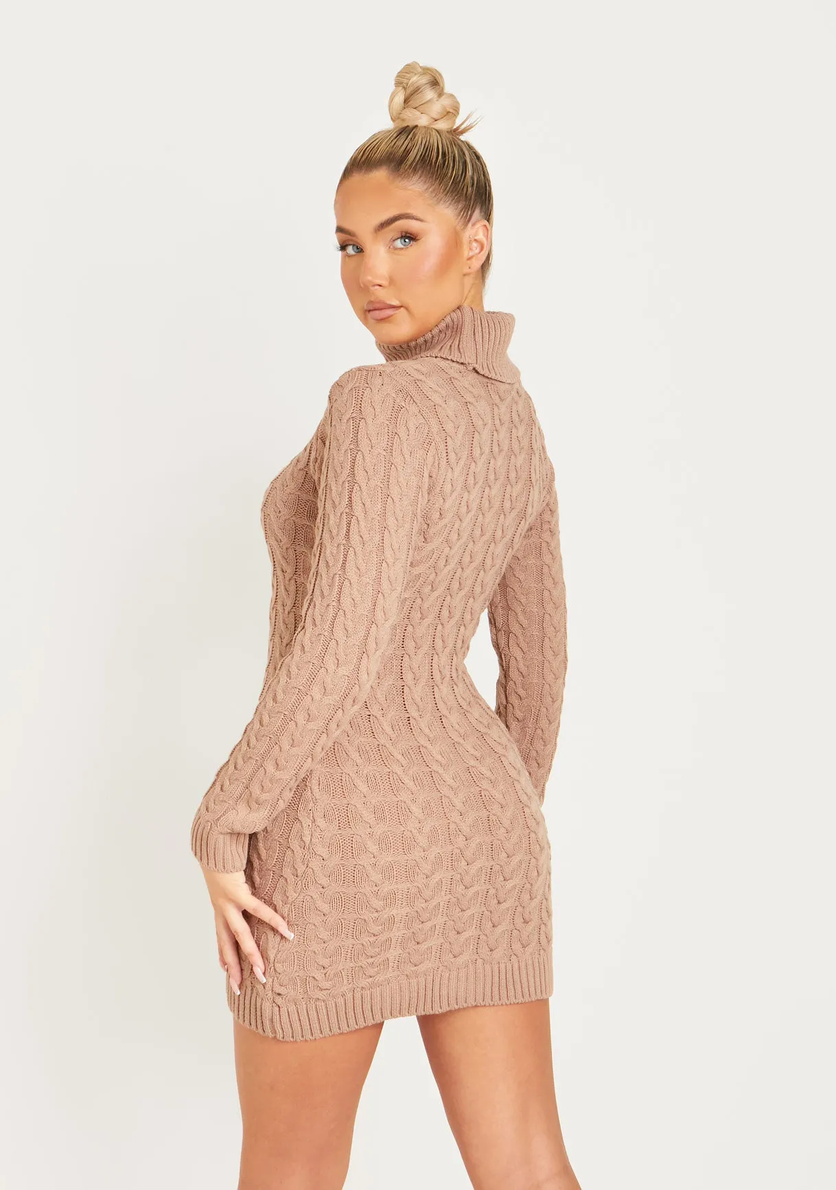 Raquel Mocha Cable Knit Jumper Dress