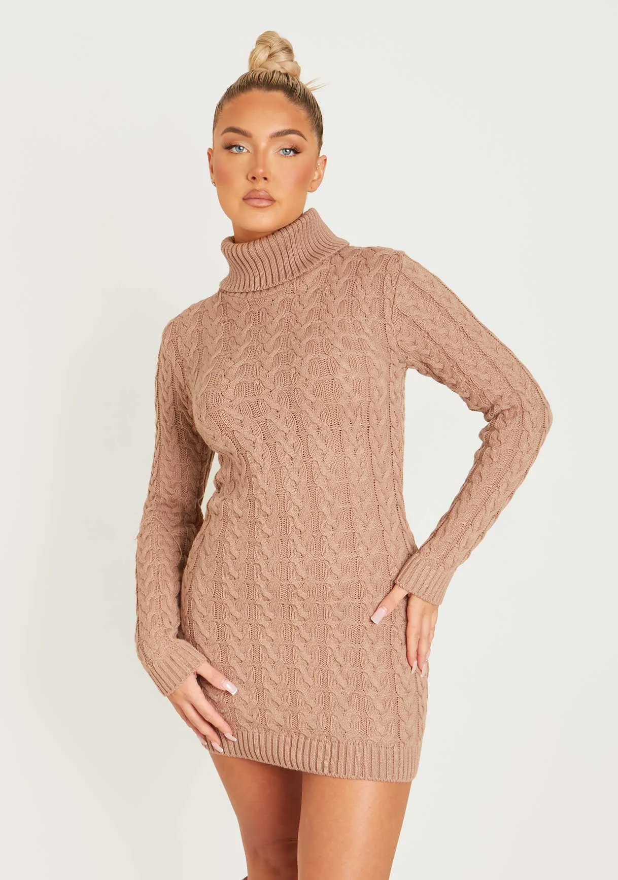 Raquel Mocha Cable Knit Jumper Dress
