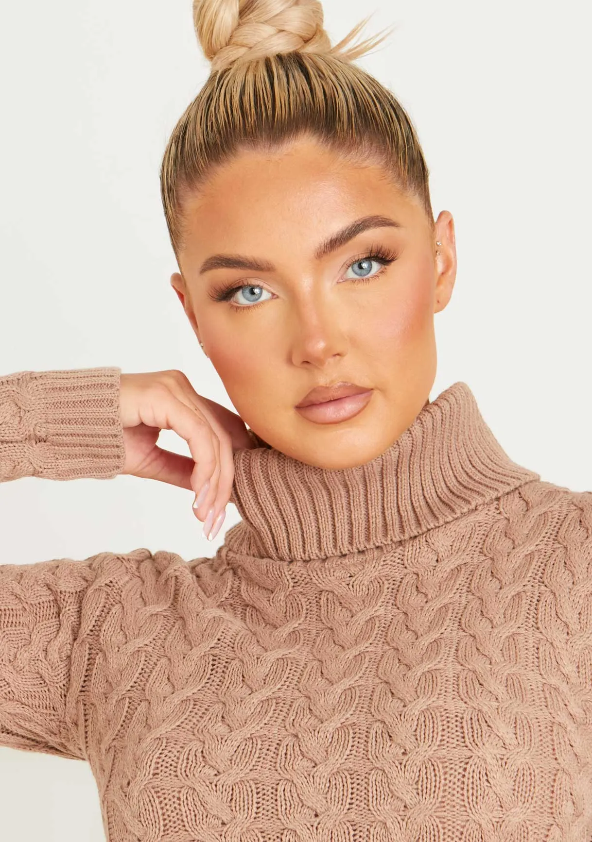 Raquel Mocha Cable Knit Jumper Dress