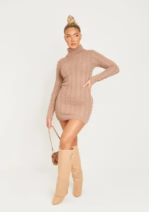Raquel Mocha Cable Knit Jumper Dress