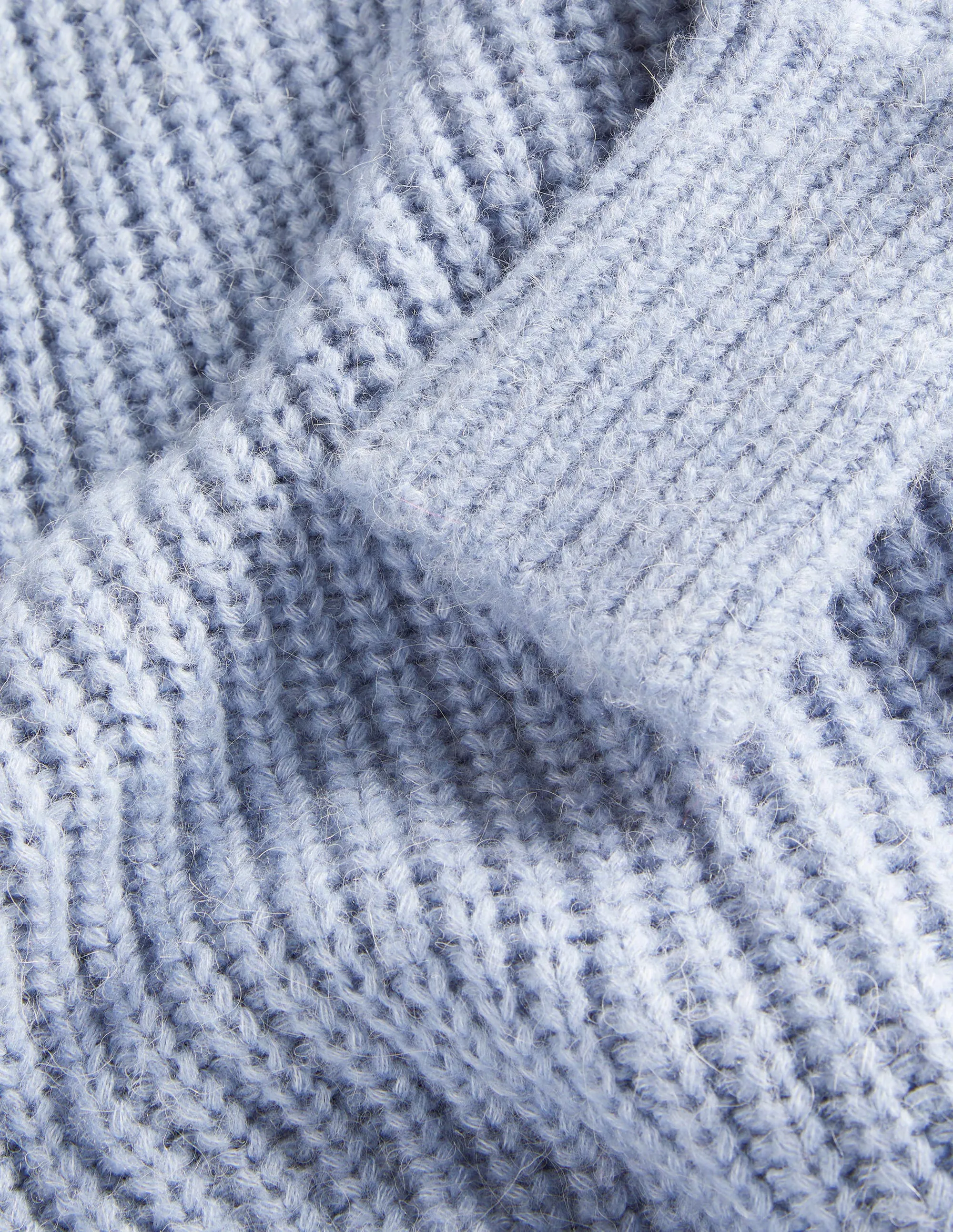 Ribbed Fluffy High Neck Jumper-Corporal Blue Melange