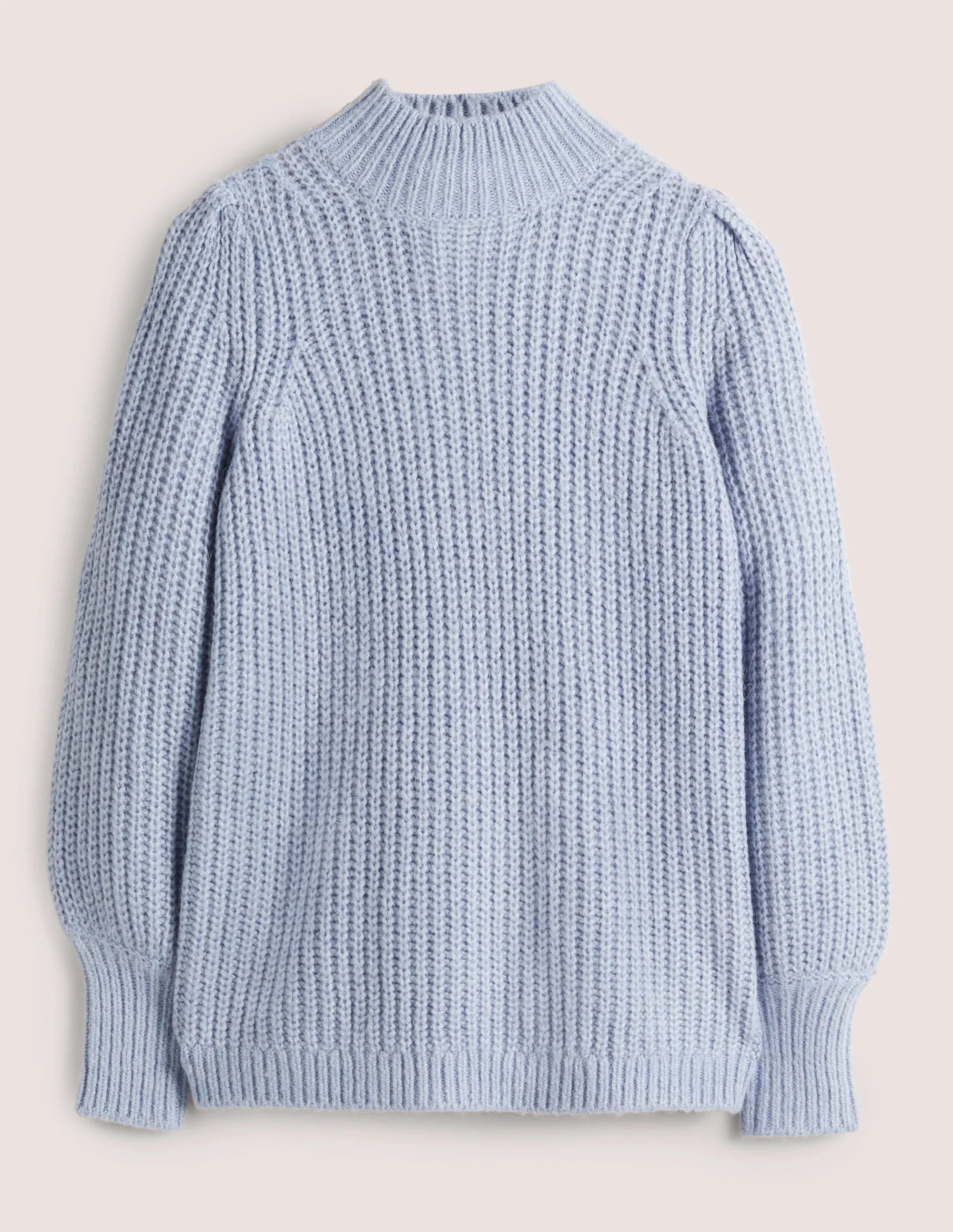 Ribbed Fluffy High Neck Jumper-Corporal Blue Melange