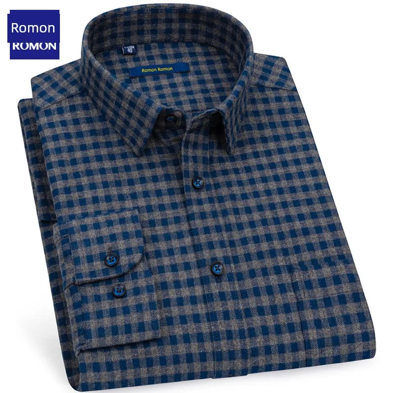 Romon Men's Long Sleeve Flannel Shirt – 2024 New Arrival Casual Lattice Button-Up