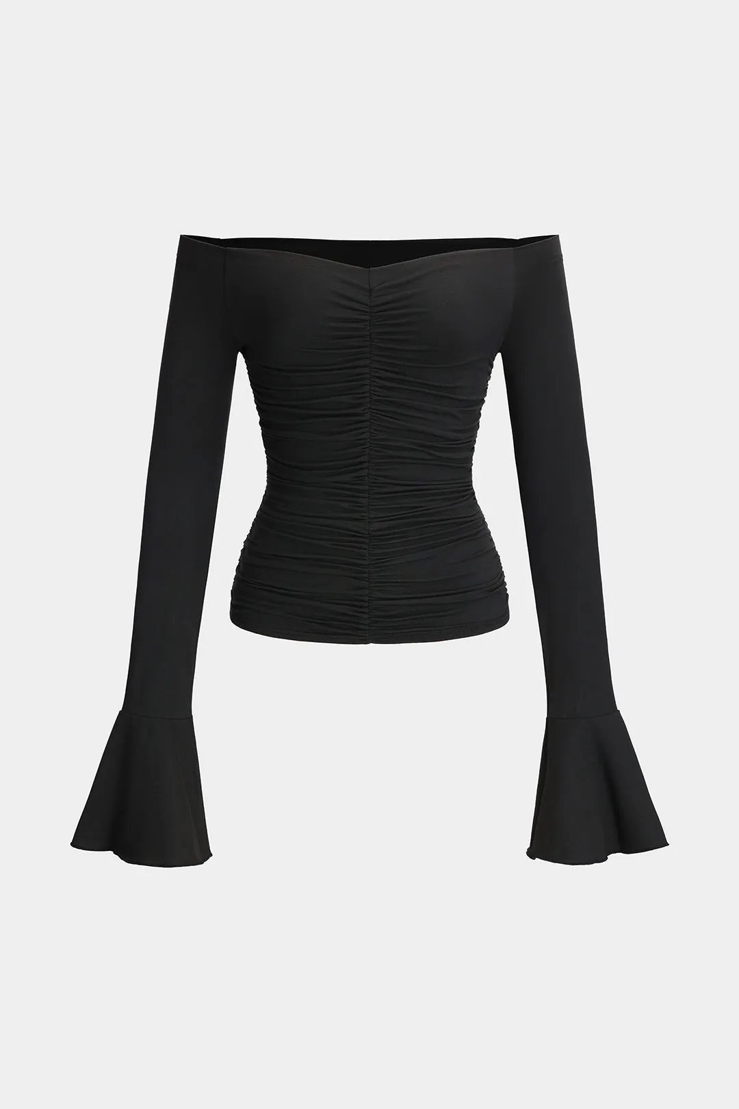 Ruched Off Shoulder Bell Sleeve Top