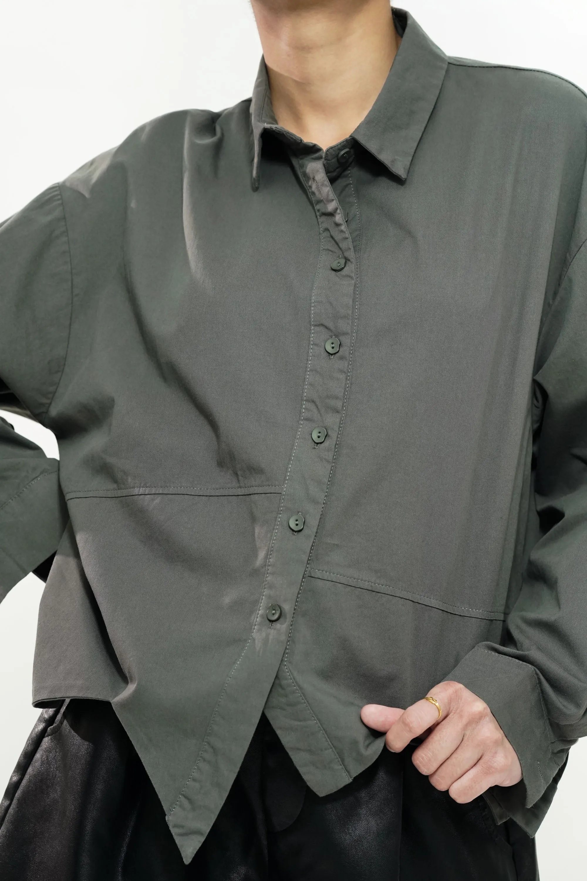 Sage Green Shirt With Zigzag Hem
