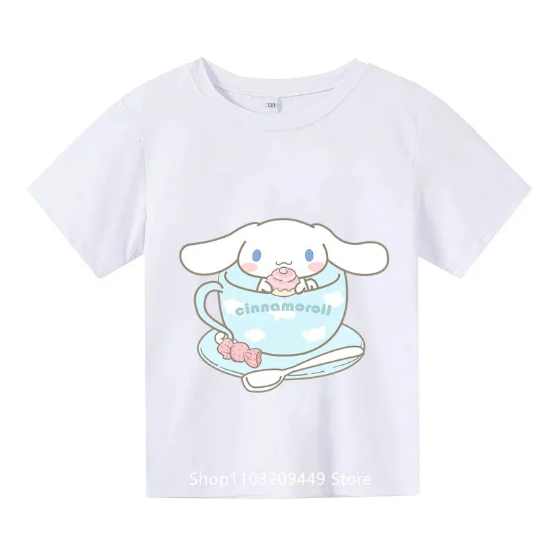 Sanrio Kids Cinnamoroll Tshirt Summer Hello Kitty Kids Cartoon Casual Short-sleeved T-shirt Set Baby Boy Clothing Girls Clothing