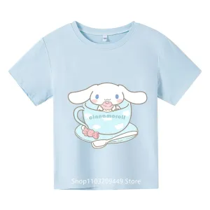 Sanrio Kids Cinnamoroll Tshirt Summer Hello Kitty Kids Cartoon Casual Short-sleeved T-shirt Set Baby Boy Clothing Girls Clothing