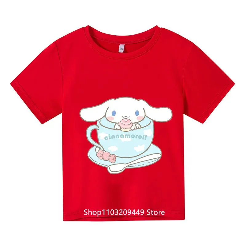 Sanrio Kids Cinnamoroll Tshirt Summer Hello Kitty Kids Cartoon Casual Short-sleeved T-shirt Set Baby Boy Clothing Girls Clothing