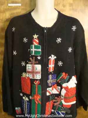 Santa Stacking Presents Cheesy Christmas Sweater