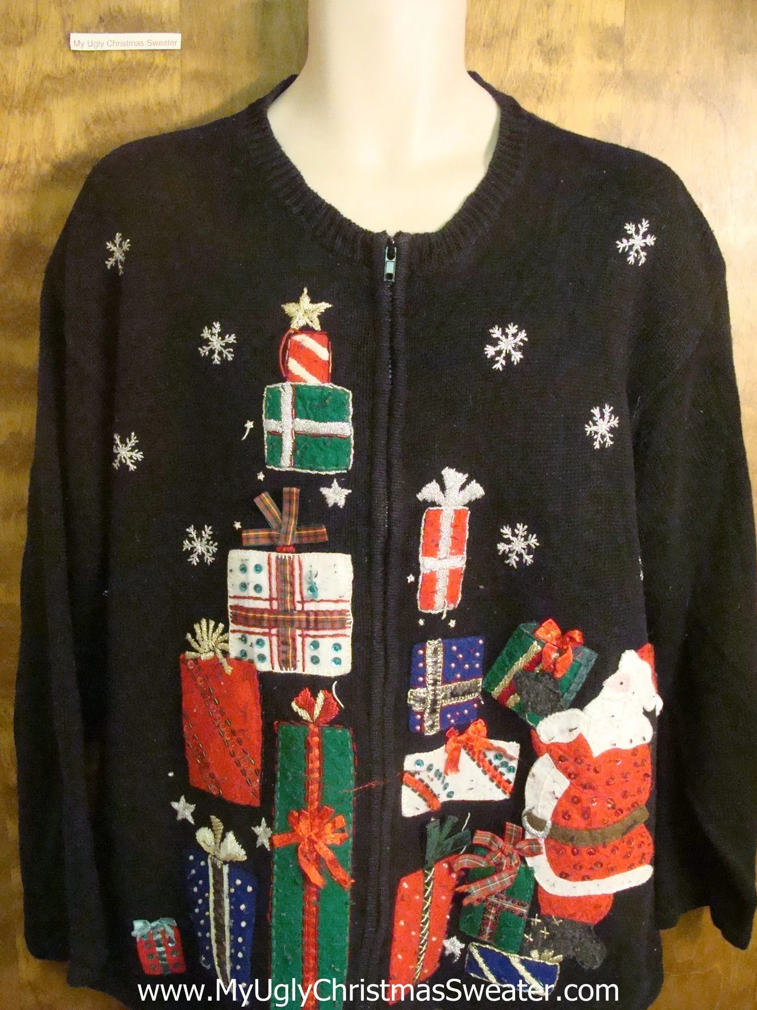 Santa Stacking Presents Cheesy Christmas Sweater