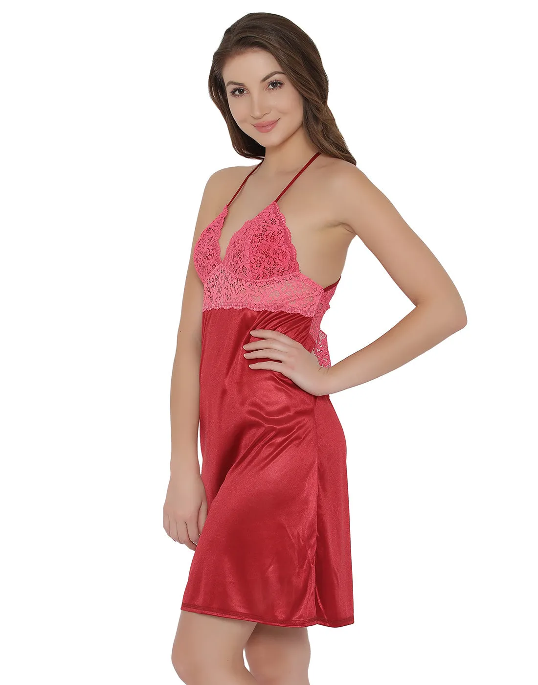 Short Night Dress & Robe Set In Maroon